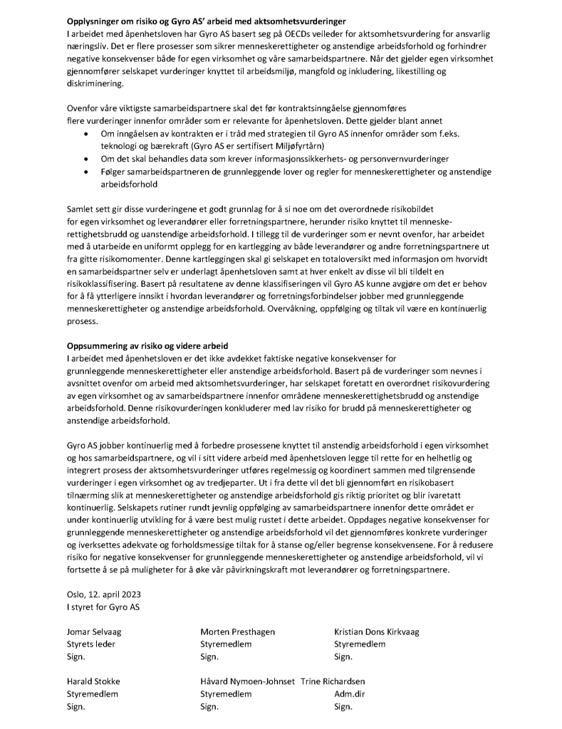 Redegj relse av arbeid med a penhetsloven i Gyro AS 2022 38