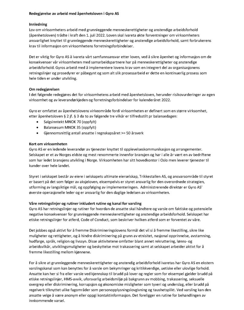Redegj relse av arbeid med a penhetsloven i Gyro AS 2022 Sid